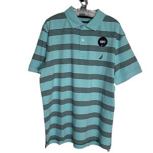 Nautica classic fit aqua with navy blue stripes Polo sz L